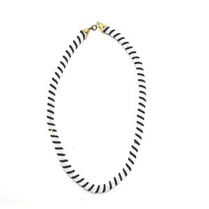 Vintage Beaded Spiral Necklace Blue‎ White Statement Seed Bead Handmade Jewelry